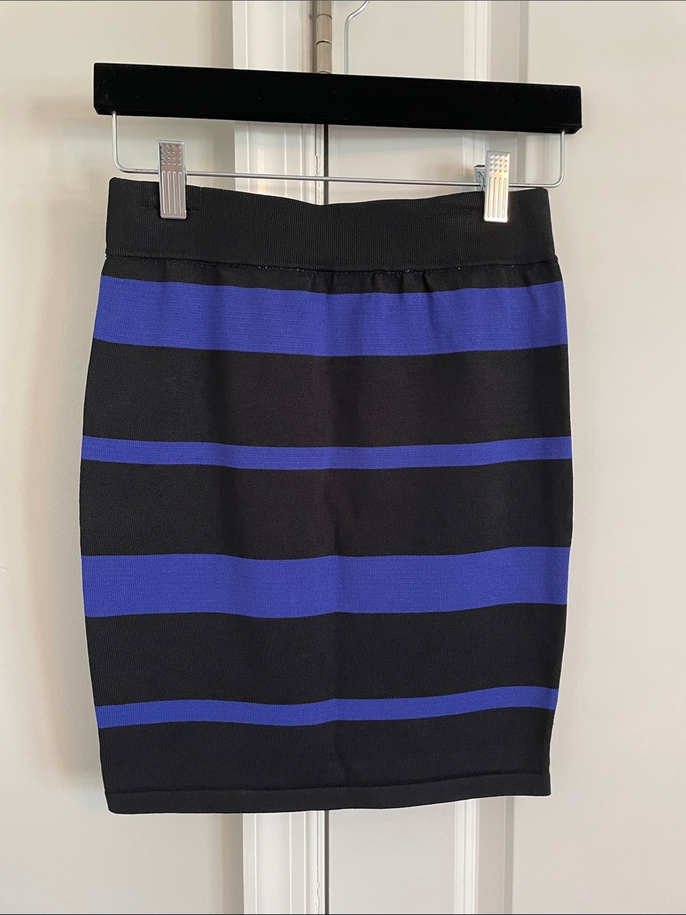 Forever 21 Black and Royal Blue Striped Pencil Skirt
